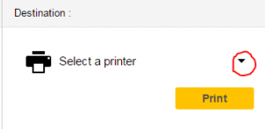 Printer Icon with "select a printer" text.  To the right is a triangle.  Below the triangle is print button.