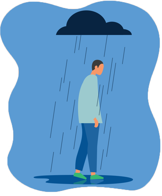 illustration of student being rained on